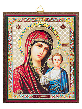 Marienbild mit Holzrahmen, 10,5 x 12,5 cm