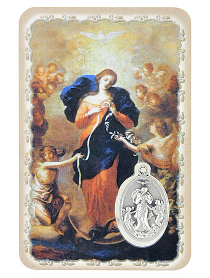 Maria Knotenlöserin-Schutzkärtchen mit Medaille, 5 x 8 cm