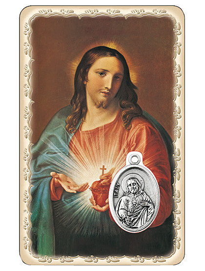 Heiligstes Herz Jesu-Schutzkärtchen mit Medaille, 5 x 8 cm