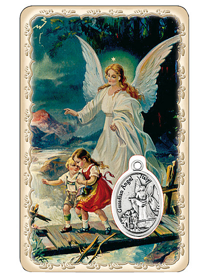 Heiliger Schutzengel-Kärtchen mit Medaille, 5 x 8 cm