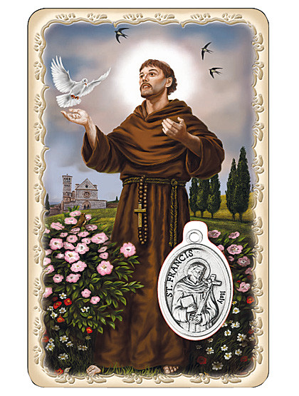Heiliger Franz von Assisi-Schutzkärtchen mit Medaille, 5 x 8 cm