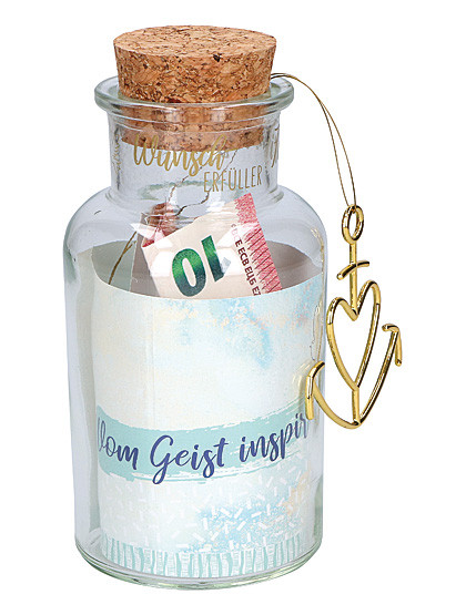 Glasflasche für ein kleines Geldgeschenk, 14 cm