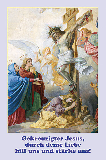 Gekreuzigter Jesus, Gebetszettel, 4-seitig