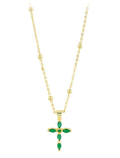 Kreuz mit smaragdgrünen Zirkonia, Kette 50 cm