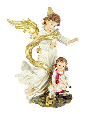 Schutzengel mit Mädchen-Statue, 20 cm