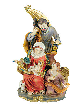 Heilige Familie mit Engel-Statue, 11 x 17,5 cm
