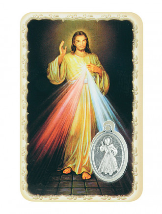 Barmherziger Jesu-Schutzkärtchen mit Medaille, 5 x 8 cm