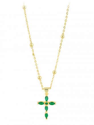 Kreuz mit smaragdgrünen Zirkonia, Kette 50 cm