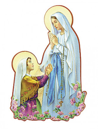 Lourdes Muttergottes und Bernadette, 4,5 x 7,5 cm